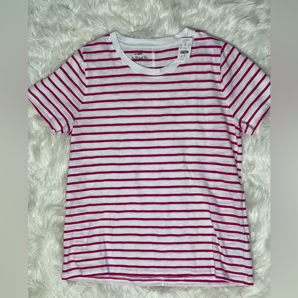 J. Crew Pink and White Striped Short Sleeve Tee #242 - Picture 1 of 6